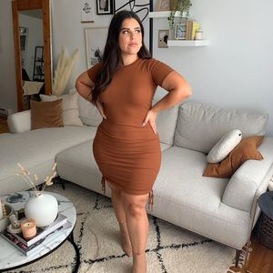 Zara Brown Side Ruche Dress